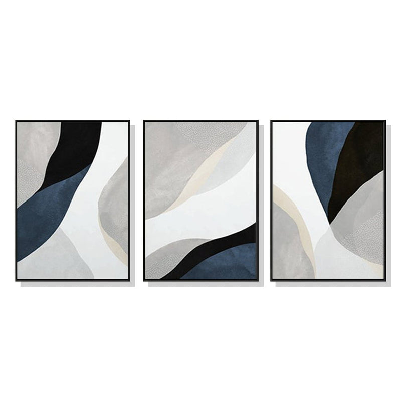 Wall Art 100cmx150cm Abstract Navy Blue 3 Sets Black Frame Canvas Payday Deals