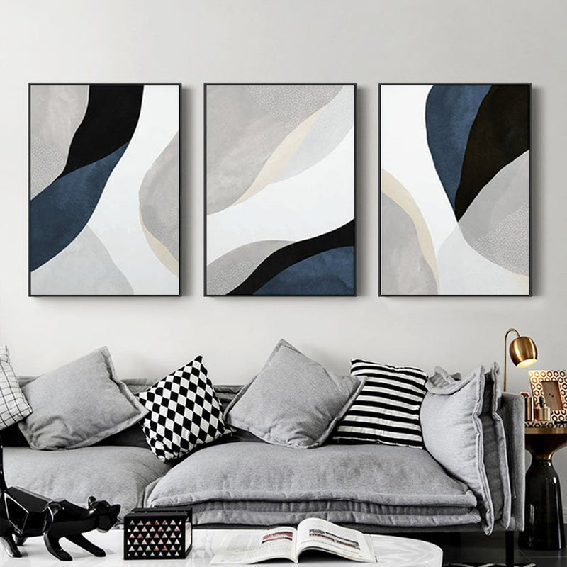 Wall Art 100cmx150cm Abstract Navy Blue 3 Sets Black Frame Canvas Payday Deals