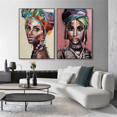 Wall Art 100cmx150cm African women 2 Sets Black Frame Canvas Payday Deals