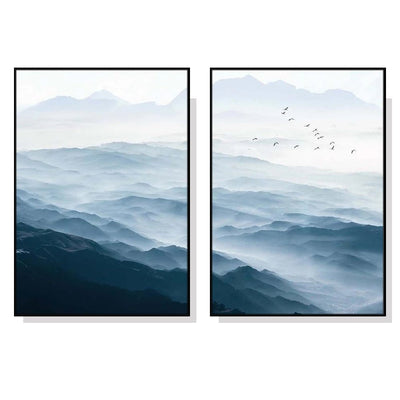 Wall Art 100cmx150cm Blue mountains 2 Sets Black Frame Canvas Payday Deals