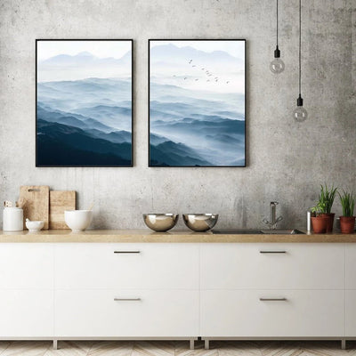 Wall Art 100cmx150cm Blue mountains 2 Sets Black Frame Canvas Payday Deals