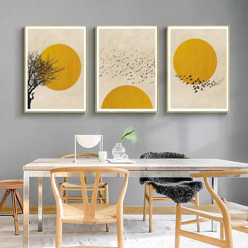 Wall Art 100cmx150cm Flock Of Birds Sun Silhouette 3 Sets Gold Frame Canvas Payday Deals