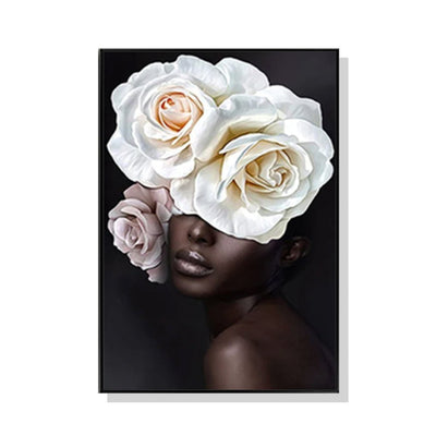 Wall Art 100cmx150cm Flower African Woman Black Frame Canvas Payday Deals