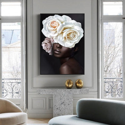 Wall Art 100cmx150cm Flower African Woman Black Frame Canvas Payday Deals