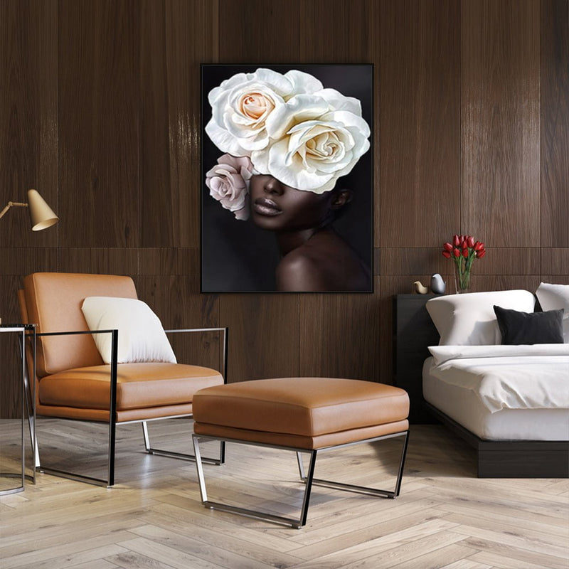 Wall Art 100cmx150cm Flower African Woman Black Frame Canvas Payday Deals