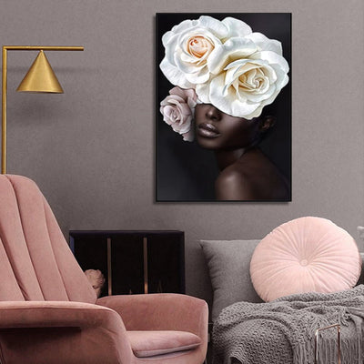 Wall Art 100cmx150cm Flower African Woman Black Frame Canvas Payday Deals