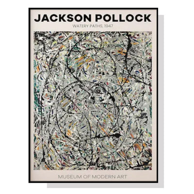 Wall Art 100cmx150cm Jackson Pollock Exhibition III Black Frame Canvas Payday Deals