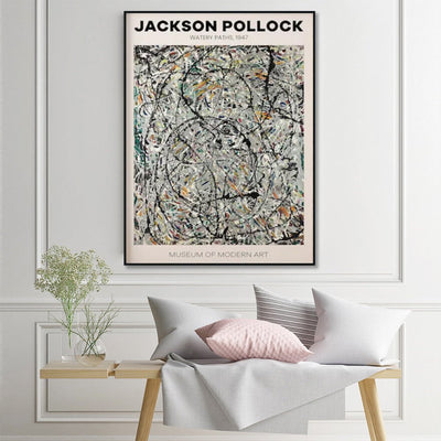 Wall Art 100cmx150cm Jackson Pollock Exhibition III Black Frame Canvas Payday Deals