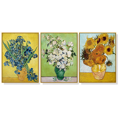 Wall Art 100cmx150cm Van Gogh sunflowers Roses 3 Sets Gold Frame Canvas Payday Deals