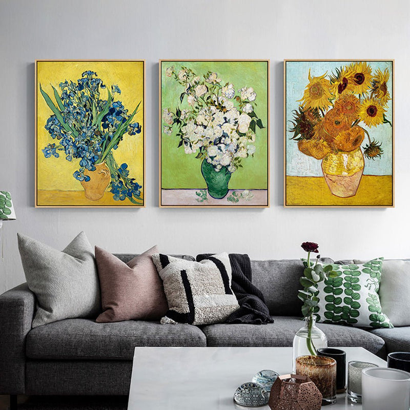 Wall Art 100cmx150cm Van Gogh sunflowers Roses 3 Sets Gold Frame Canvas Payday Deals