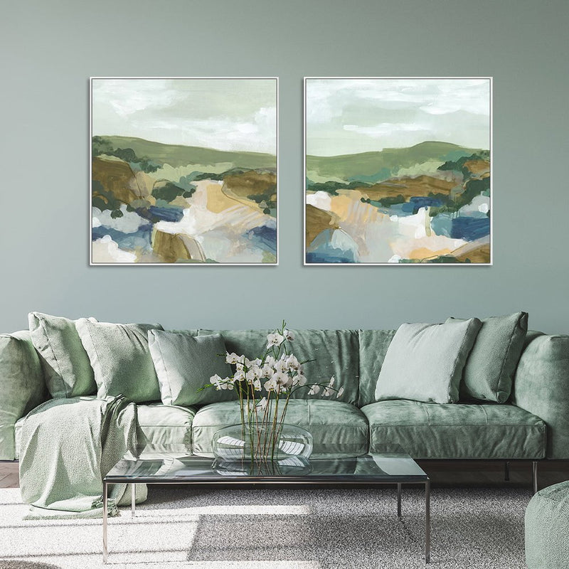 Wall Art 40cmx40cm Abstract Landscape 2 Sets White Frame Canvas Payday Deals