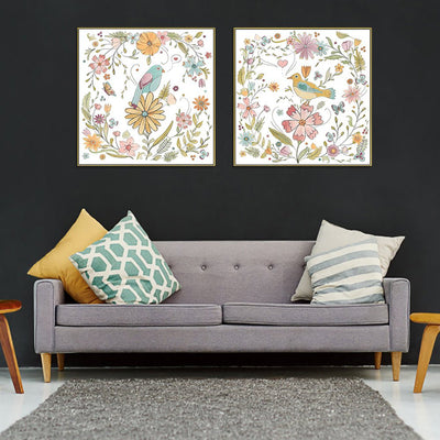 Wall Art 40cmx40cm Floral birds 2 Sets Gold Frame Canvas Payday Deals