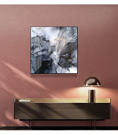 Wall Art 40cmx40cm Marbled Black Grey Black Frame Canvas Payday Deals