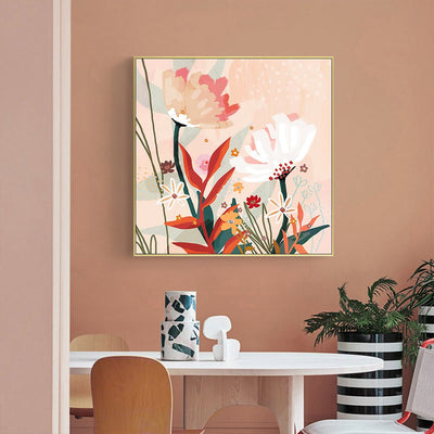 Wall Art 40cmx40cm Native Floral Gold Frame Canvas Payday Deals