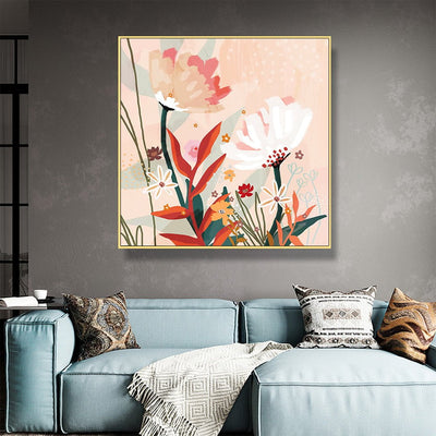 Wall Art 40cmx40cm Native Floral Gold Frame Canvas Payday Deals