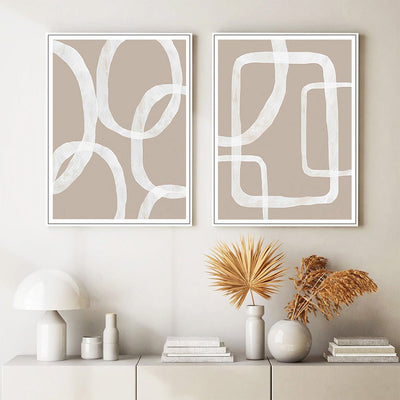 Wall Art 40cmx60cm Abstract White Lines 2 Sets White Frame Canvas Payday Deals