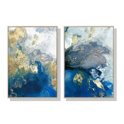 Wall Art 40cmx60cm  Marbled Blue And Gold 2 Sets Gold Frame Canvas Payday Deals