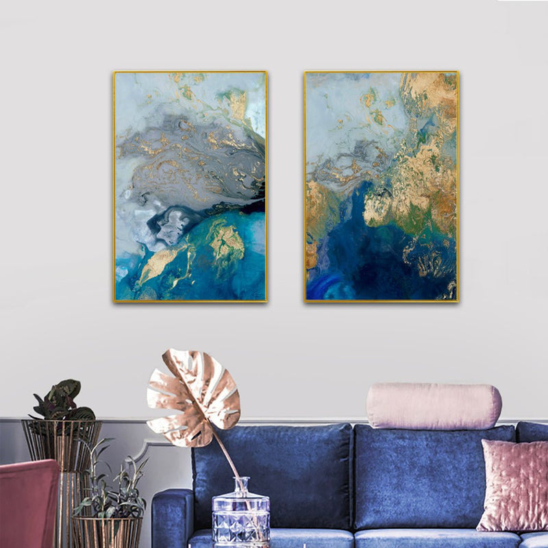 Wall Art 40cmx60cm  Marbled Blue And Gold 2 Sets Gold Frame Canvas Payday Deals