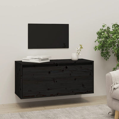 Wall Cabinet Black 80x30x35 cm Solid Wood Pine