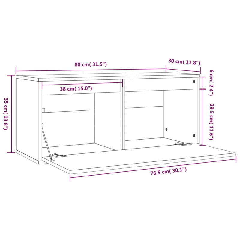 Wall Cabinet Black 80x30x35 cm Solid Wood Pine Payday Deals