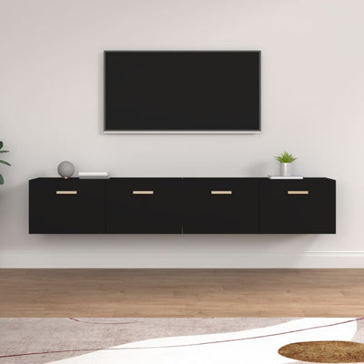 Wall Cabinets 2 pcs Black 100x36.5x35 cm Engineered Wood Payday Deals