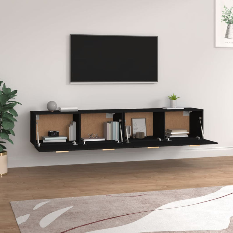 Wall Cabinets 2 pcs Black 100x36.5x35 cm Engineered Wood Payday Deals