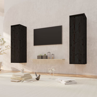 Wall Cabinets 2 pcs Black 30x30x100 cm Solid Wood Pine