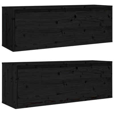 Wall Cabinets 2pcs Black 100x30x35 cm Solid Wood Pine Payday Deals