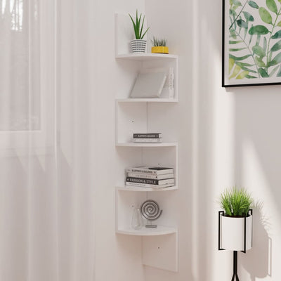 Wall Corner Shelf High Gloss White 19x19x123 cm Engineered Wood Payday Deals