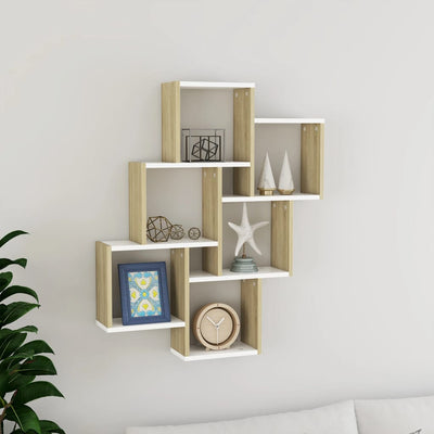 Wall Cube Shelf White and Sonoma Oak 78x15x93 cm Chipboard