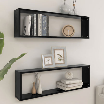 Wall Cube Shelves 2 pcs Black 100x15x30 cm Chipboard