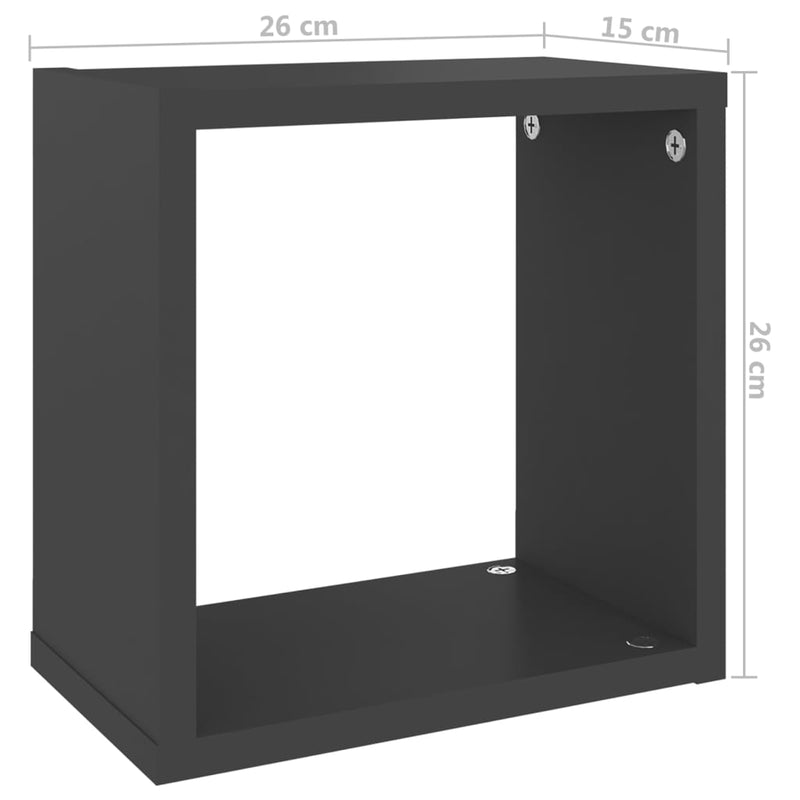 Wall Cube Shelves 2 pcs Grey 26x15x26 cm Payday Deals