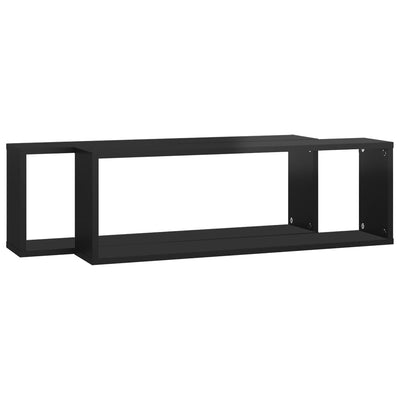 Wall Cube Shelves 2 pcs High Gloss Black 80x15x26.5 cm Chipboard Payday Deals