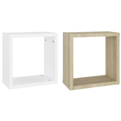 Wall Cube Shelves 2 pcs White and Sonoma Oak 30x15x30 cm Payday Deals