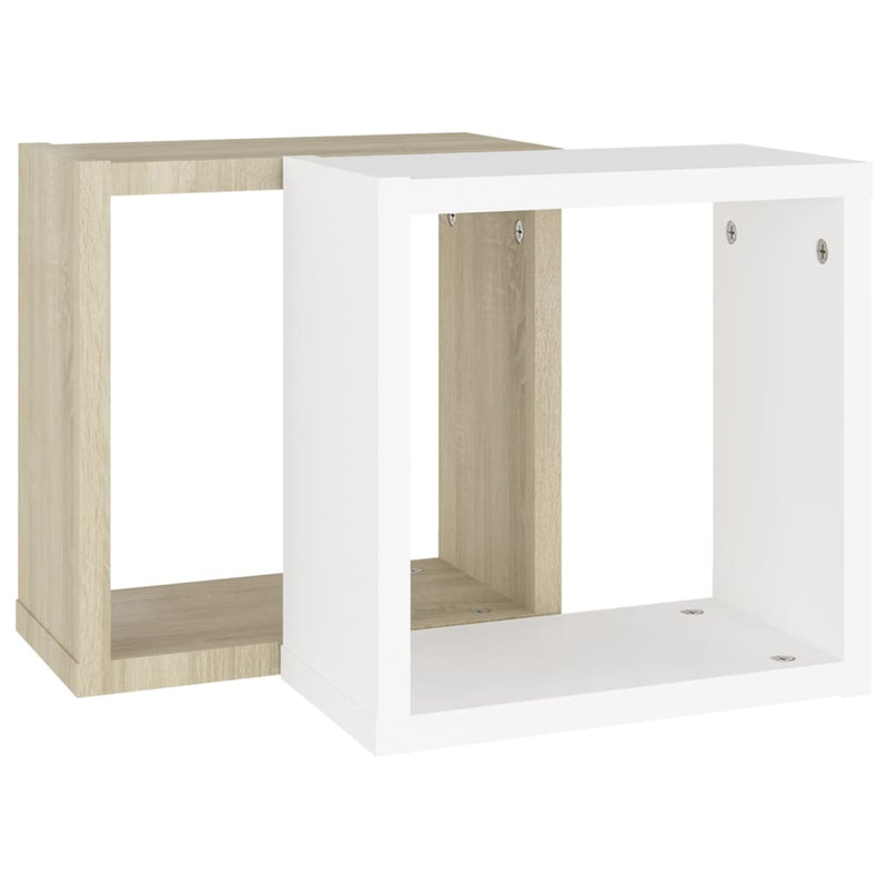 Wall Cube Shelves 2 pcs White and Sonoma Oak 30x15x30 cm Payday Deals