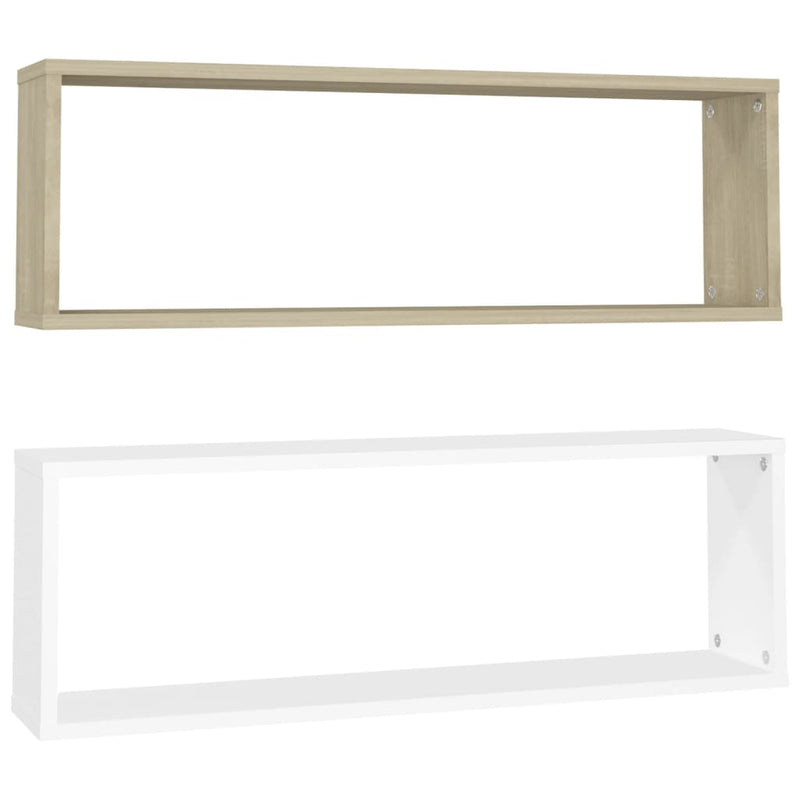 Wall Cube Shelves 2 pcs White&Sonoma Oak 80x15x26.5 cm Chipboard Payday Deals