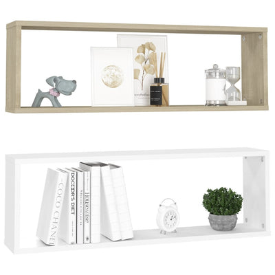 Wall Cube Shelves 2 pcs White&Sonoma Oak 80x15x26.5 cm Chipboard Payday Deals