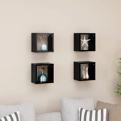 Wall Cube Shelves 4 pcs Black 22x15x22 cm