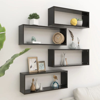 Wall Cube Shelves 4 pcs Black 60x15x23 cm Engineered Wood Payday Deals