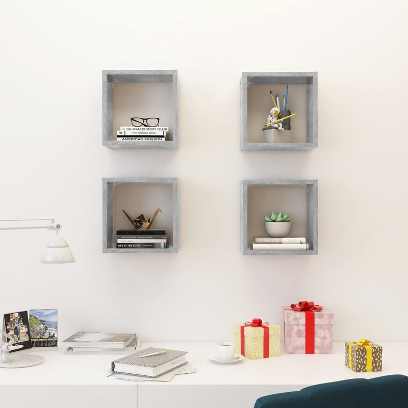 Wall Cube Shelves 4 pcs Concrete Grey 26x15x26 cm Payday Deals