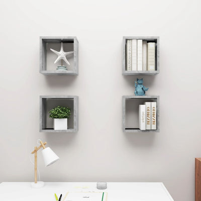 Wall Cube Shelves 4 pcs Concrete Grey 30x15x30 cm Payday Deals