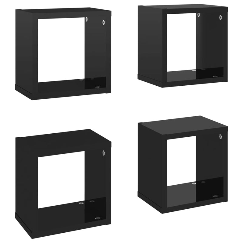 Wall Cube Shelves 4 pcs High Gloss Black 22x15x22 cm Payday Deals