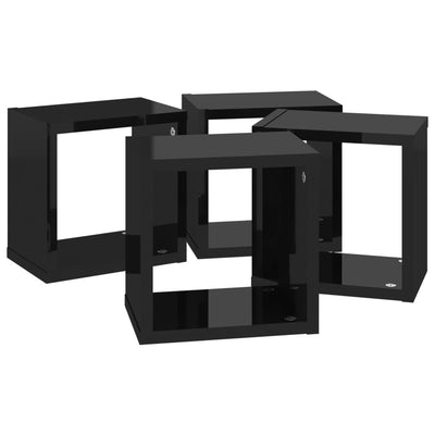 Wall Cube Shelves 4 pcs High Gloss Black 22x15x22 cm Payday Deals