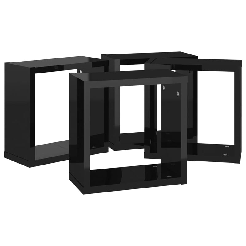 Wall Cube Shelves 4 pcs High Gloss Black 30x15x30 cm Payday Deals