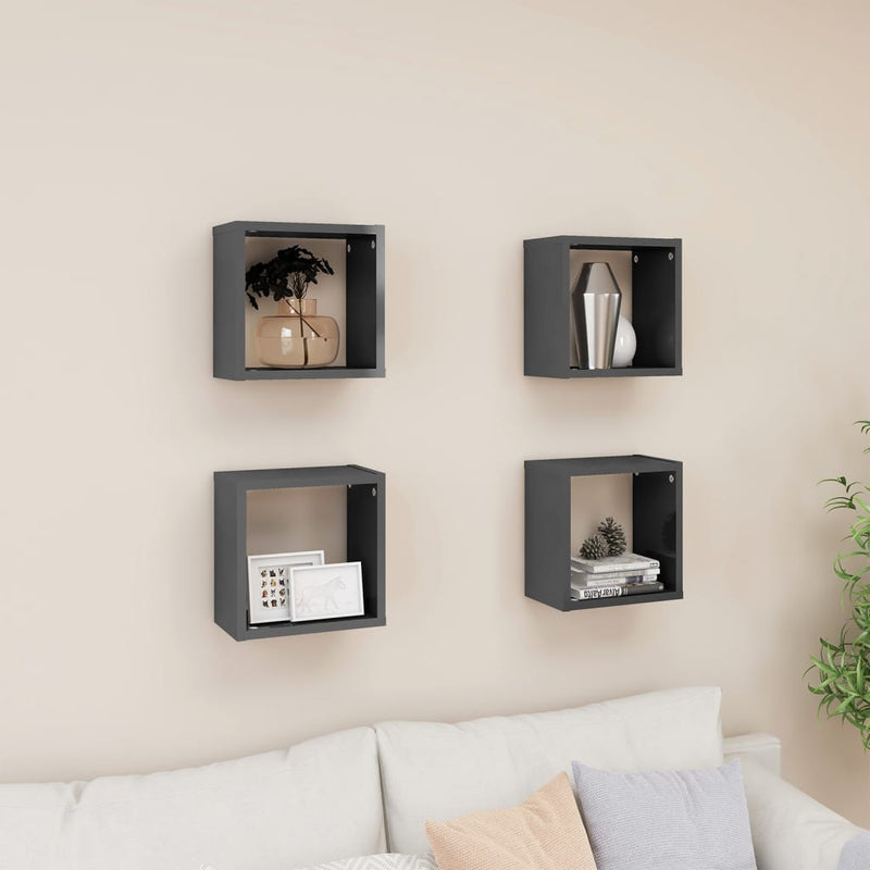 Wall Cube Shelves 4 pcs High Gloss Grey 26x15x26 cm Payday Deals