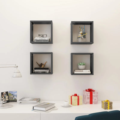 Wall Cube Shelves 4 pcs High Gloss Grey 26x15x26 cm Payday Deals