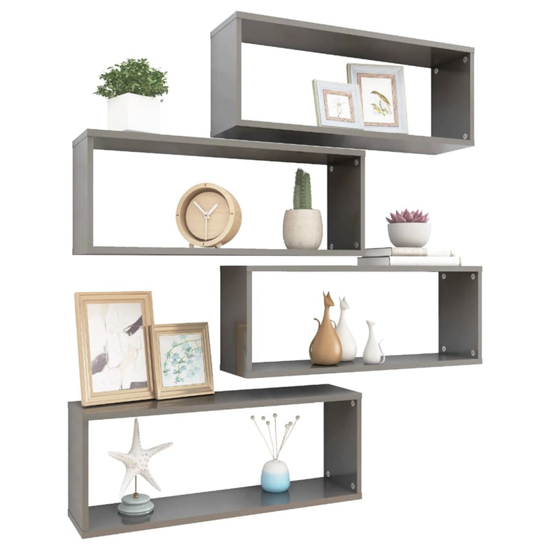 Wall Cube Shelves 4 pcs High Gloss Grey 60x15x23 cm Engineered Wood Payday Deals