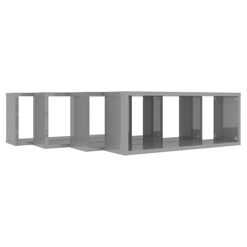 Wall Cube Shelves 4 pcs High Gloss Grey 60x15x23 cm Engineered Wood Payday Deals