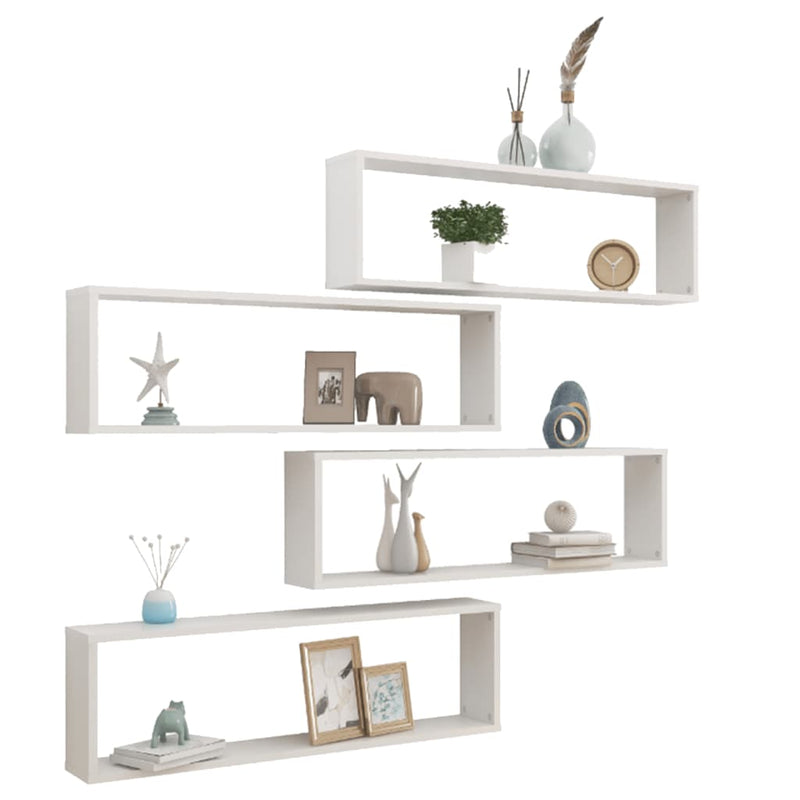 Wall Cube Shelves 4 pcs High Gloss White 100x15x30 cm Chipboard Payday Deals