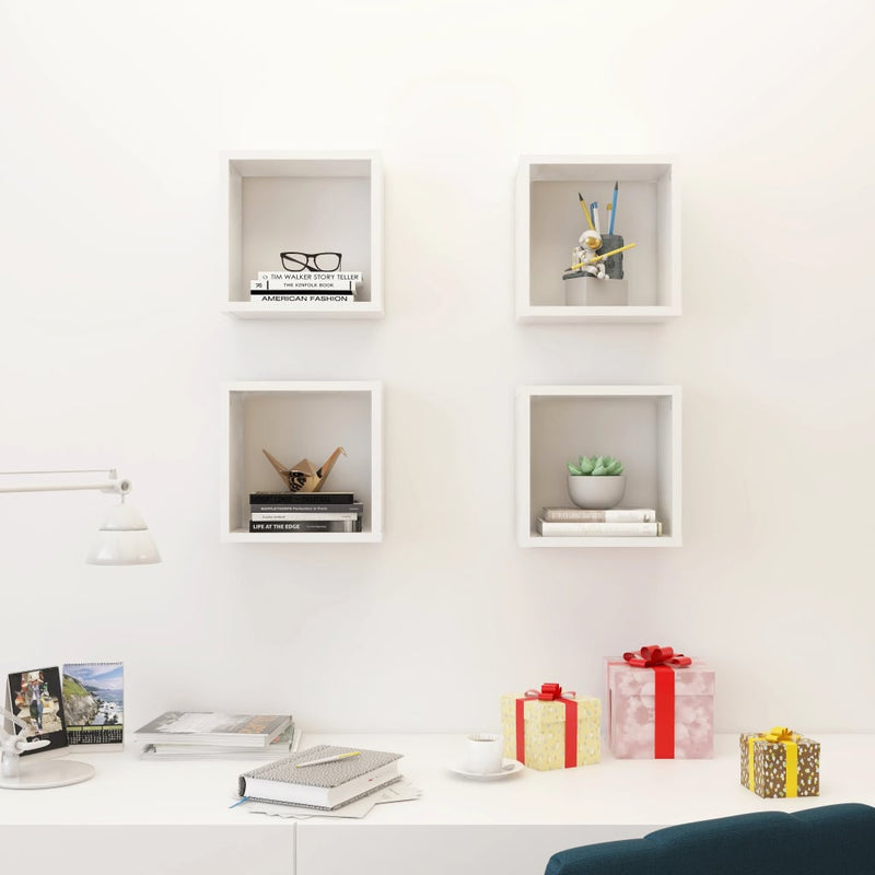 Wall Cube Shelves 4 pcs High Gloss White 26x15x26 cm Payday Deals